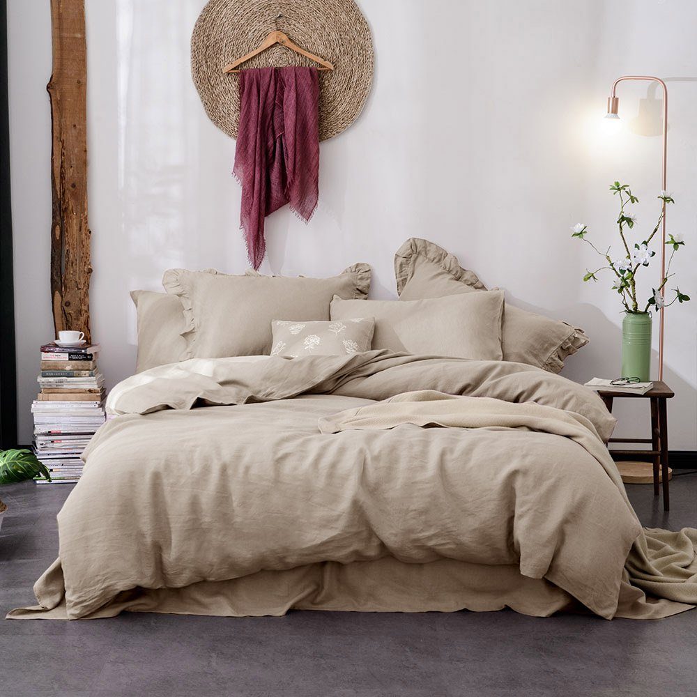 UMI 100% Linen Duvet Cover Set-200x200+2x80x80cm