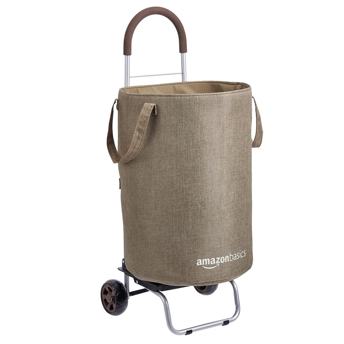 AmazonBasics Rolling Laundry Basket Cart Converts into Dolly, 91 cm Handle Height, Brown