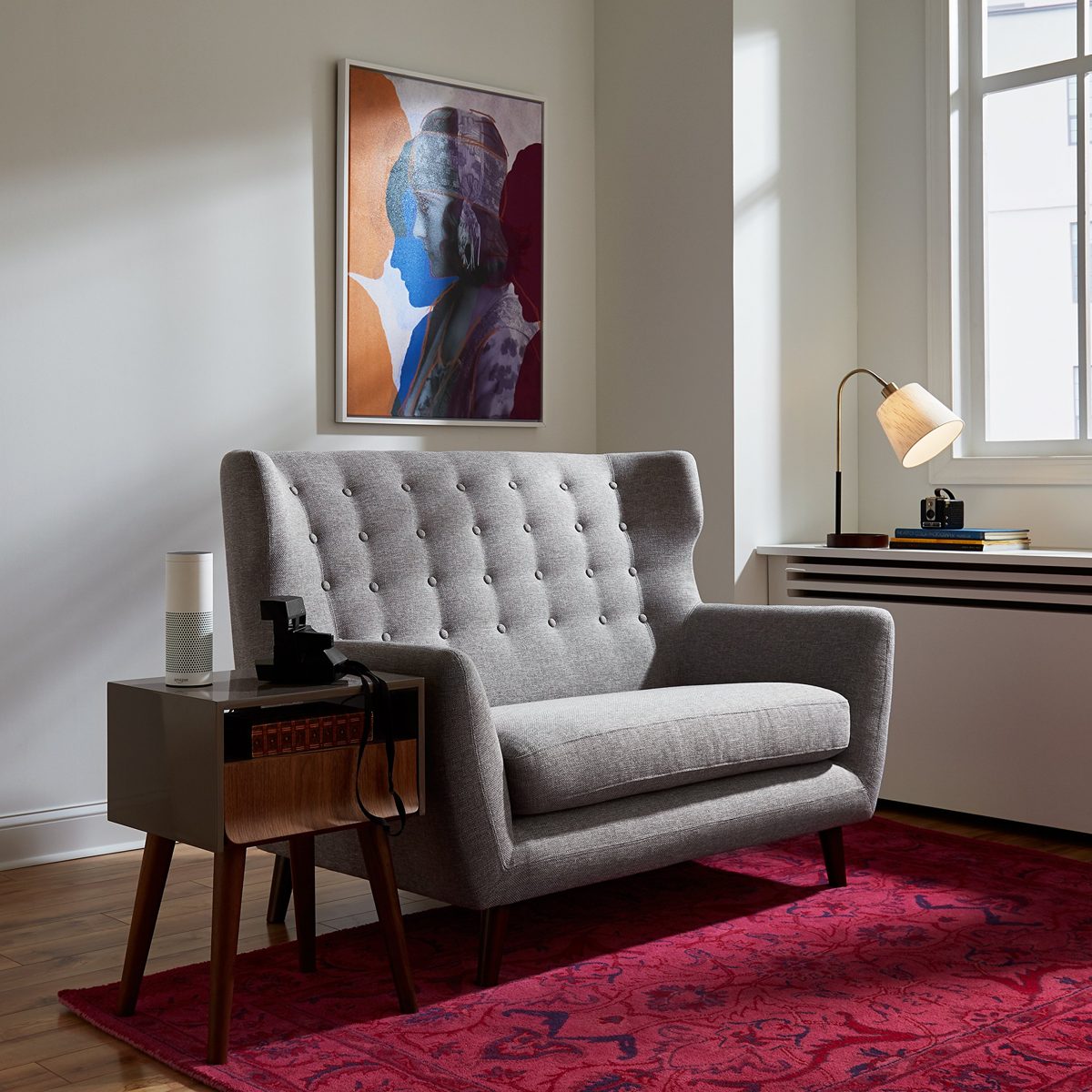 Amazon Brand - Rivet Hawthorne Tufted Settee, 95 x 145 x 106cm, Silver