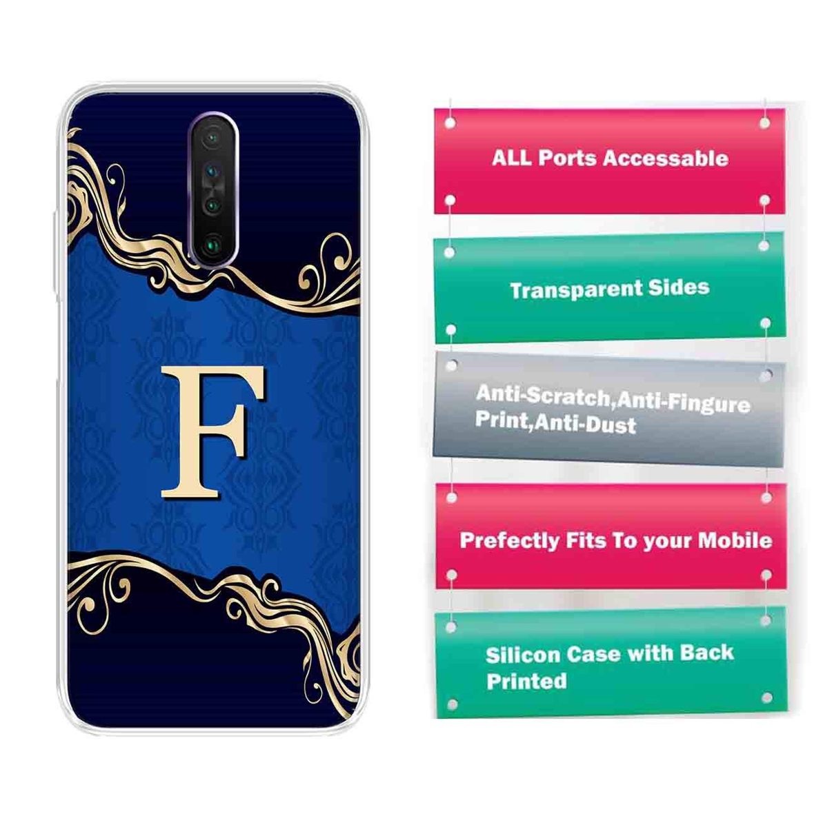 Amazon Brand - Solimo Designer Multicolor Blue Pattern Alphabet-F Printed Soft Back Case Mobile Cover for Poco X2 / Xiaomi Redmi K30