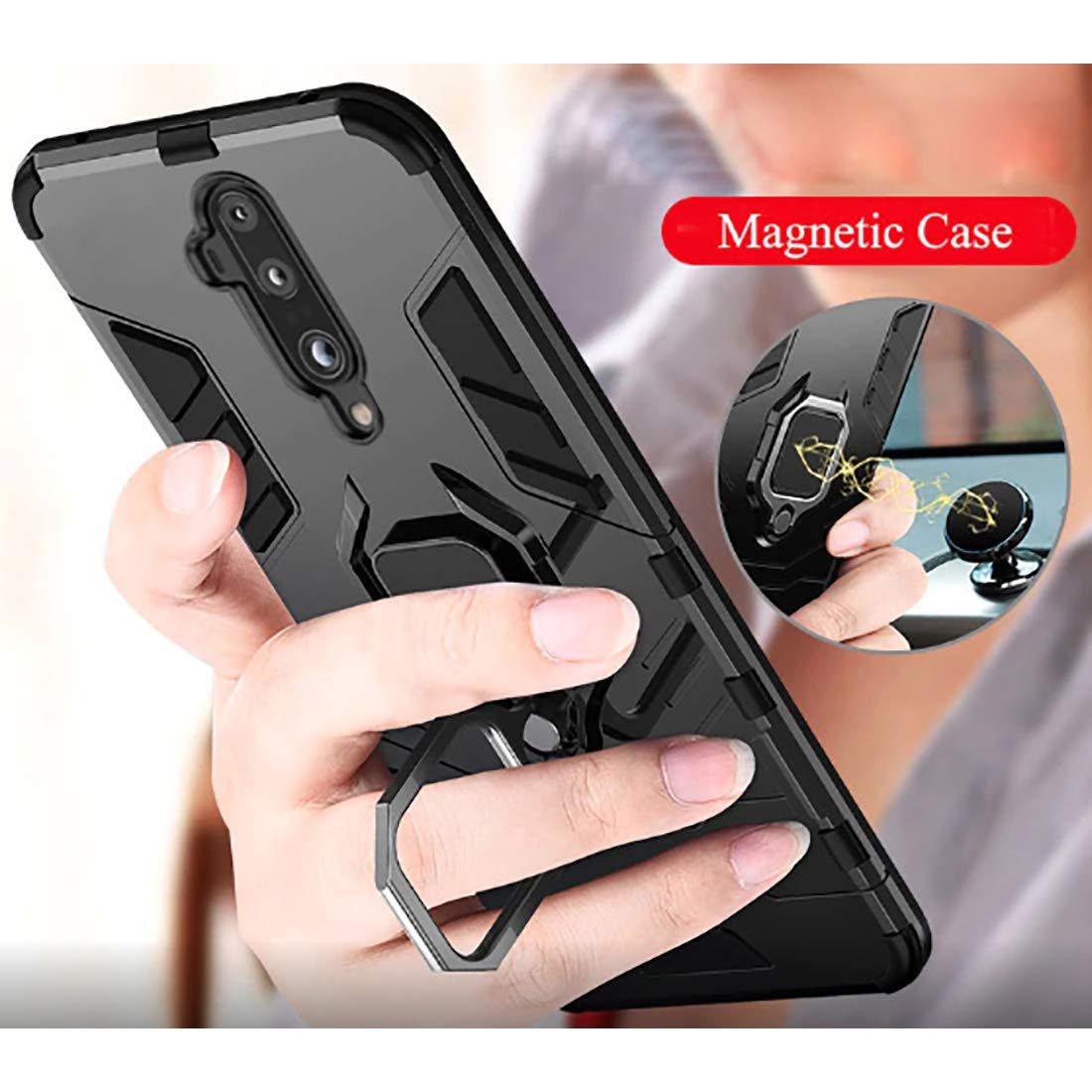 Amazon Brand - Solimo Kickstand Mobile Cover (360° Rotating Ring Holder) for Oneplus 7T Pro (Blue)