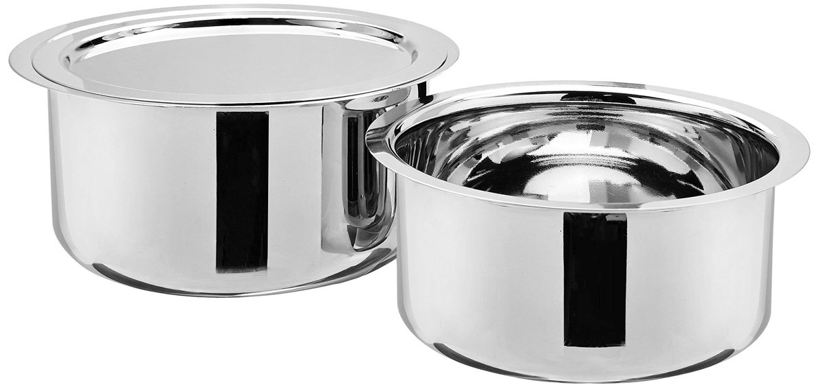 Solimo Stainless Steel 2-Piece Tope Set with One Steel Lid