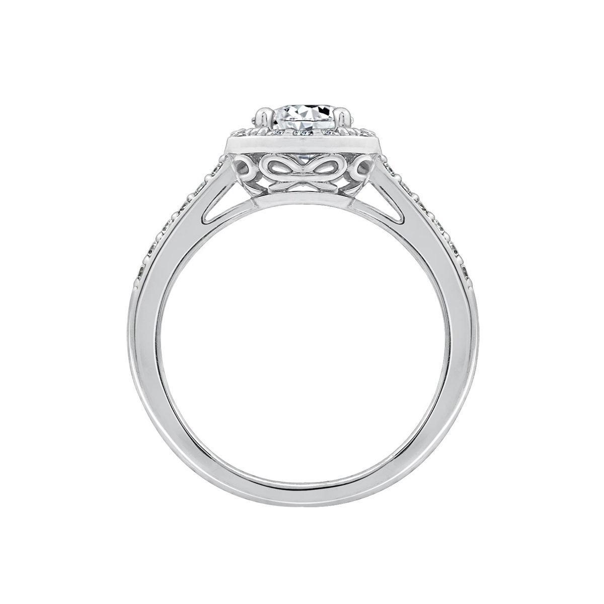Platinum Plated Sterling Silver Swarovski Zirconia Round Cut Halo Ring