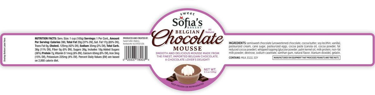 Sweet Sofia's Bakery, Belgian Chocolate Mousse, Single Serving, 3.5 oz