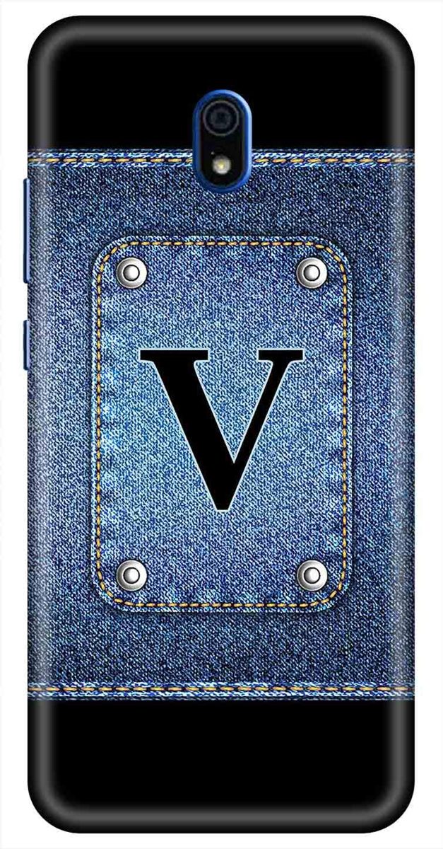 Amazon Brand - Solimo Designer Button Jeans Alphabet-V 3D Printed Hard Back Case Mobile Cover for Xiaomi Redmi 8A
