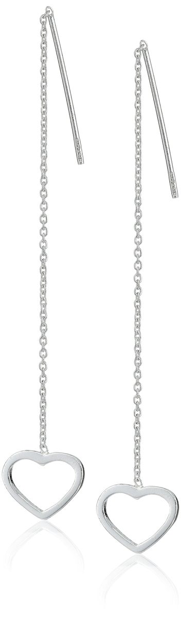 Sterling Silver Open Heart Threader Drop Earrings