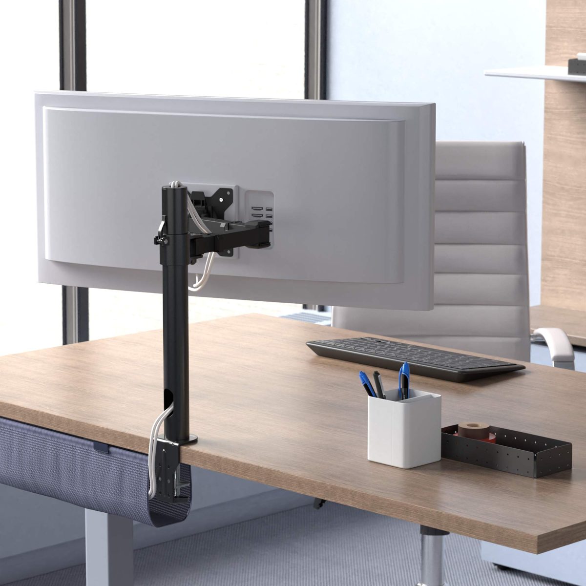 AmazonBasics Single Computer Monitor Stand – Height Adjustable Desk Arm Mount, Steel