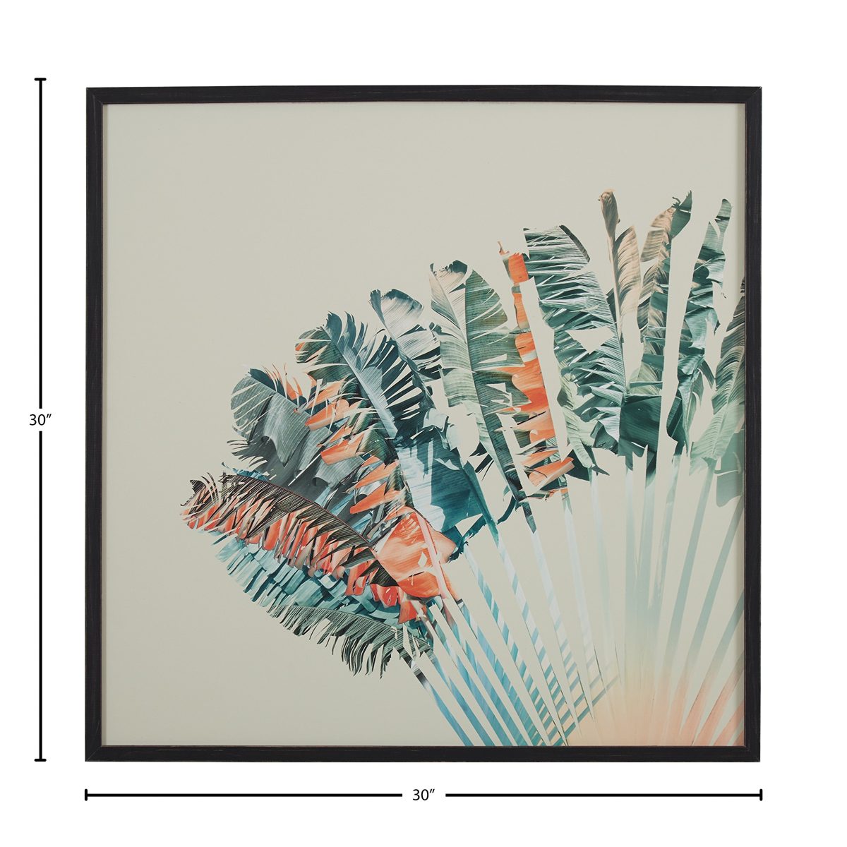 Amazon Brand – Stone & Beam Modern Turquoise and Orange Palm Print in Black Frame, 30" x 30"