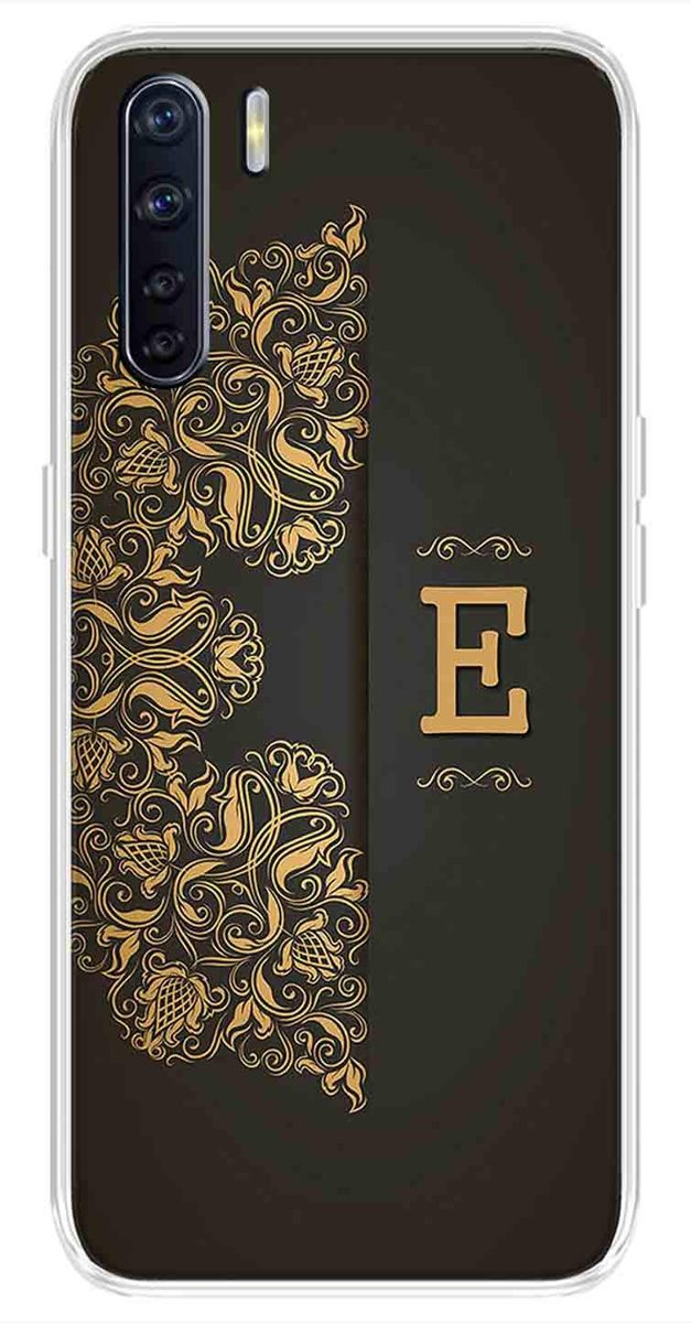 Amazon Brand - Solimo Designer Multicolor Black Pattern Alphabet-E Printed Soft Back Case Mobile Cover for Oppo F15