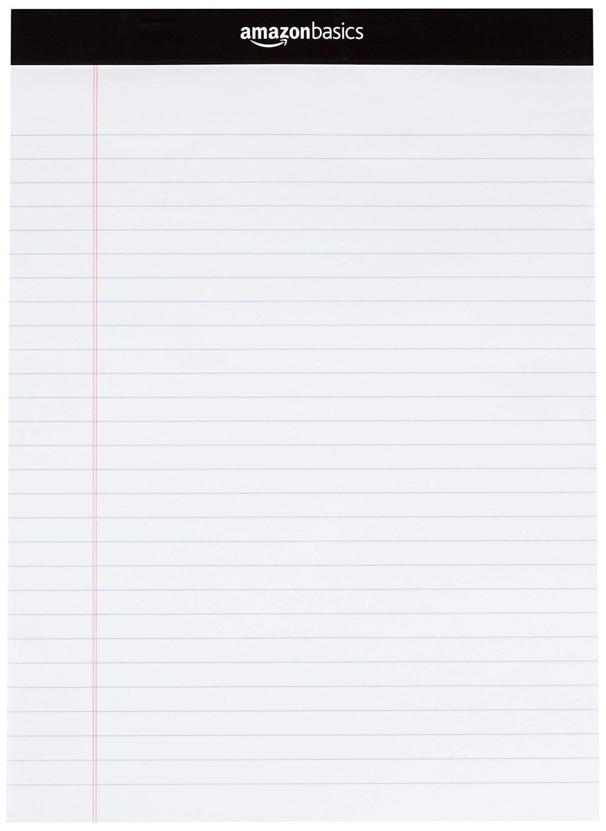 AmazonBasics Legal/Wide Ruled 8-1/2 by 11-3/4 Legal Pad - White (50 sheets per pad, 12 pack) (Renewed)