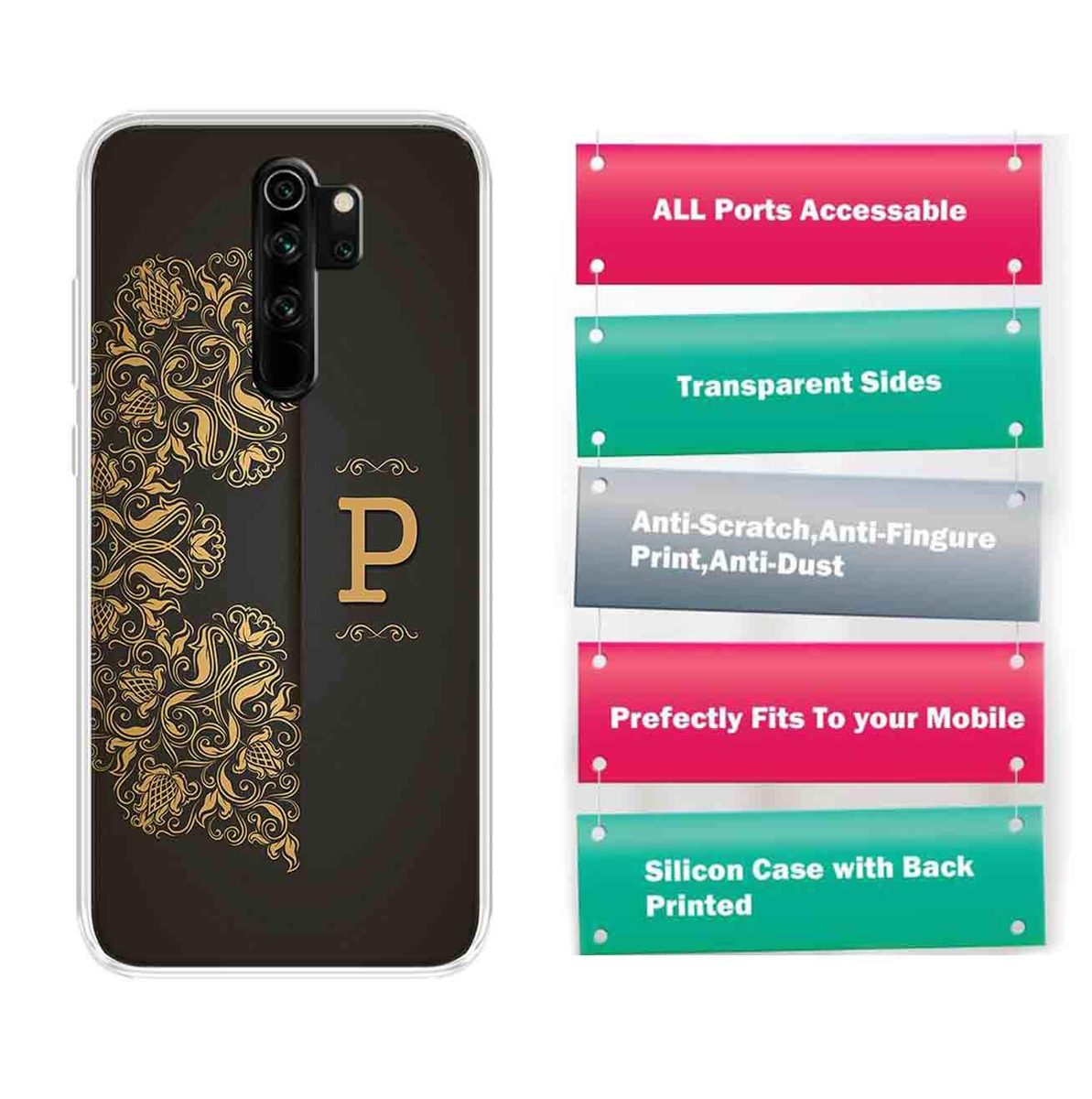 Amazon Brand - Solimo Designer Multicolor Black Pattern Alphabet-P Printed Soft Back Case Mobile Cover for Xiaomi Redmi Note 8 Pro