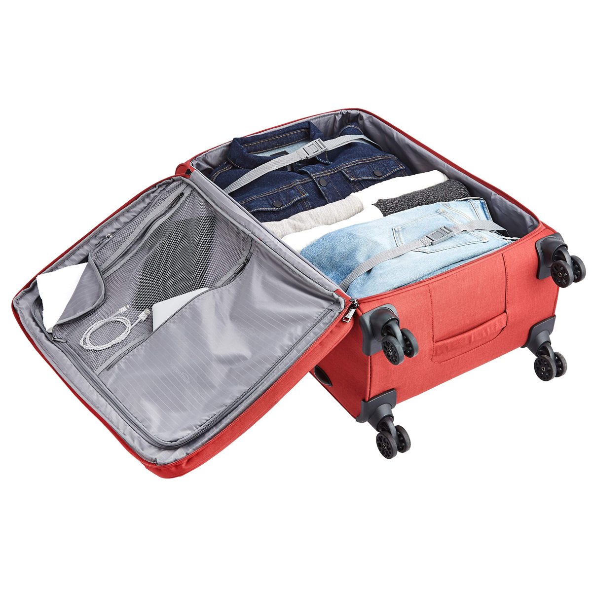 AmazonBasics Belltown Softside Rolling Spinner Suitcase Luggage - 30 Inch, Heather Red