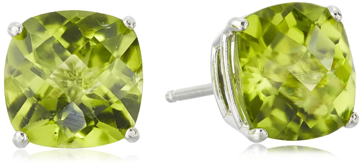 Sterling Silver Cushion-Cut Checkerboard Peridot Stud Earrings (8mm)