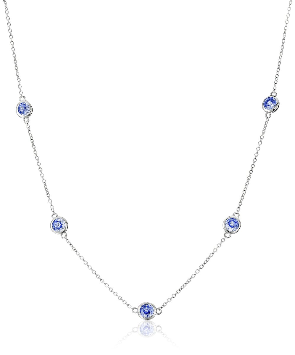 Platinum Plated Sterling Silver Arctic Blue Station Necklace set with Swarovski Zirconia (4mm), 18"