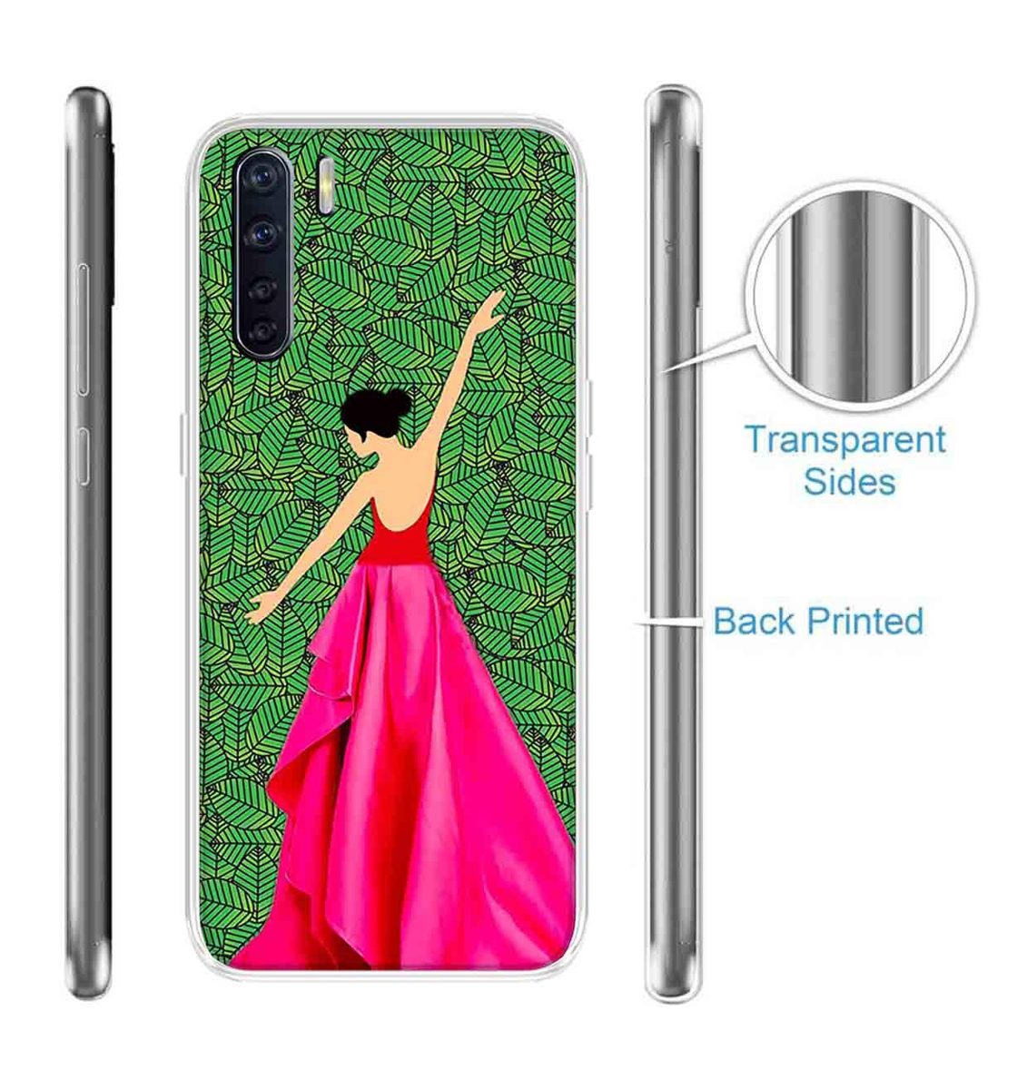 Amazon Brand - Solimo Designer Multicolor Girl Leaf Design Printed Soft Back Case Mobile Cover for Oppo F15