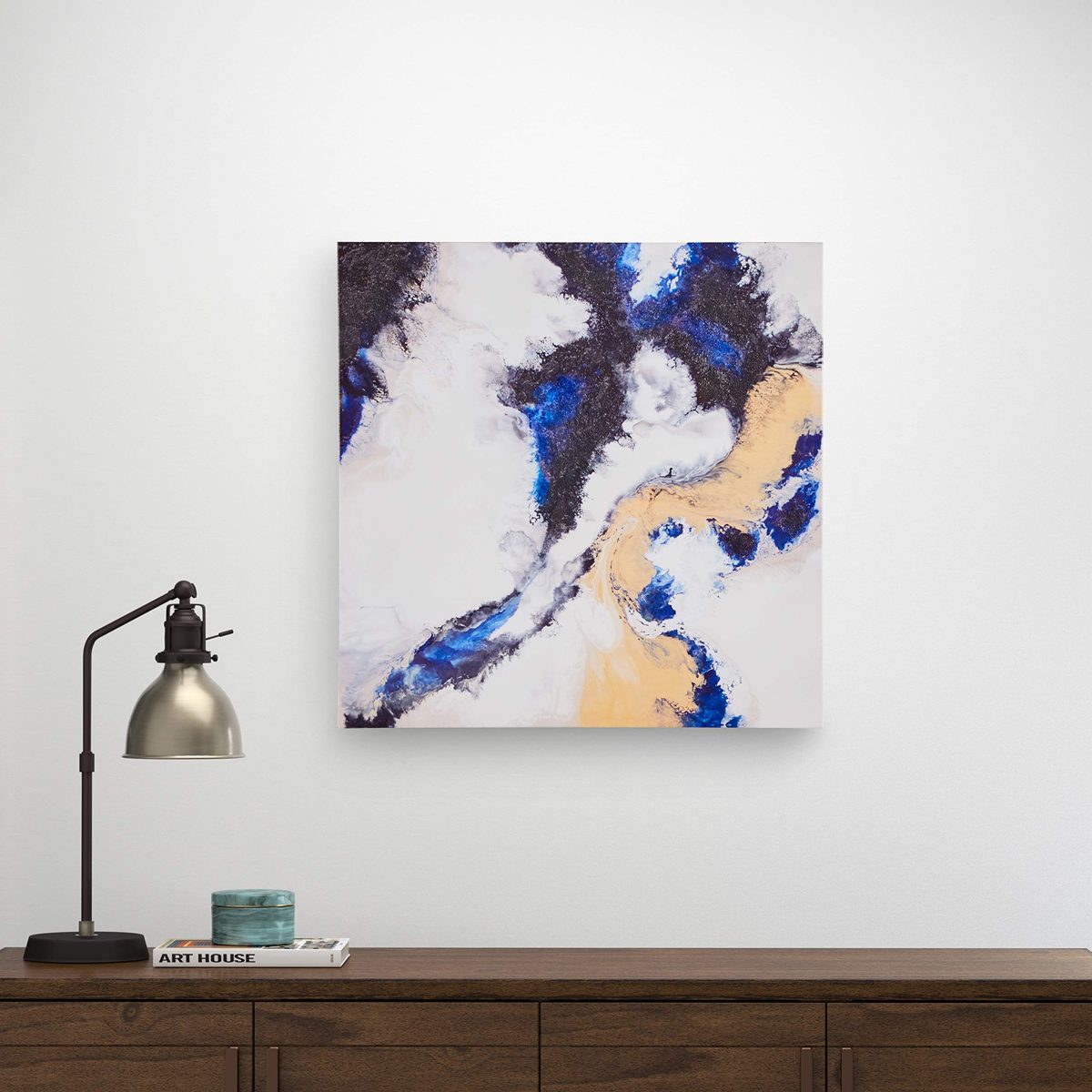 Amazon Brand – Rivet Contemporary Print with Sand Texture Wall Art Decor on Canvas - 24 x 24 Inch, Blue and Black