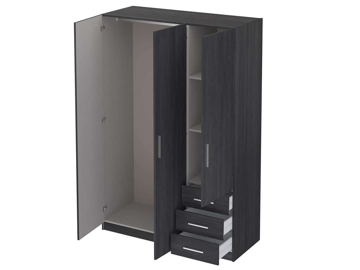 Amazon Brand - Movian Indre 3-Door 3-Drawer Wardrobe, 129 x 51 x 191cm, Dark Grey