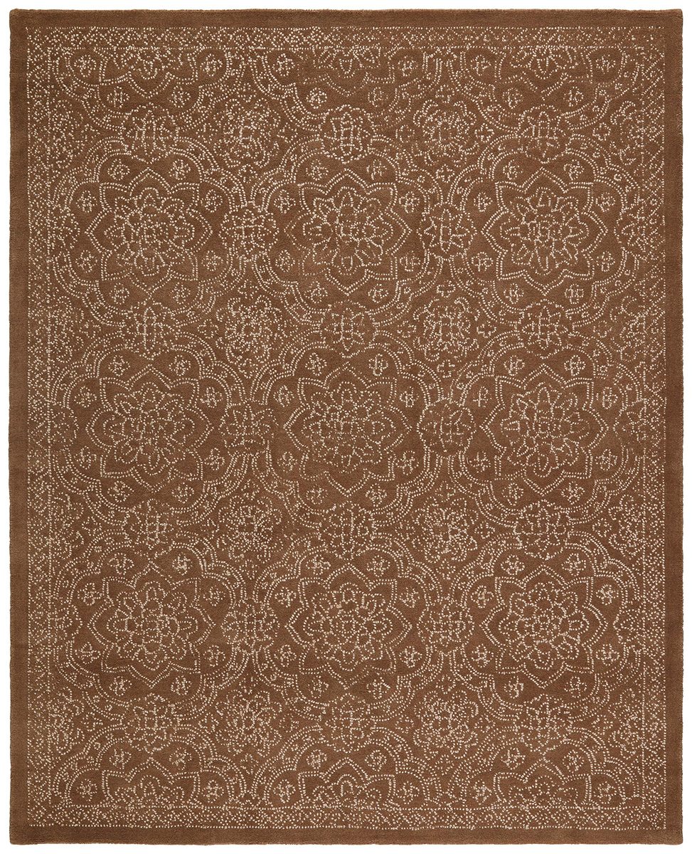Amazon Brand – Stone & Beam Contemporary Floral Medallion Wool Area Rug, 5' x 8', Taupe on Brown