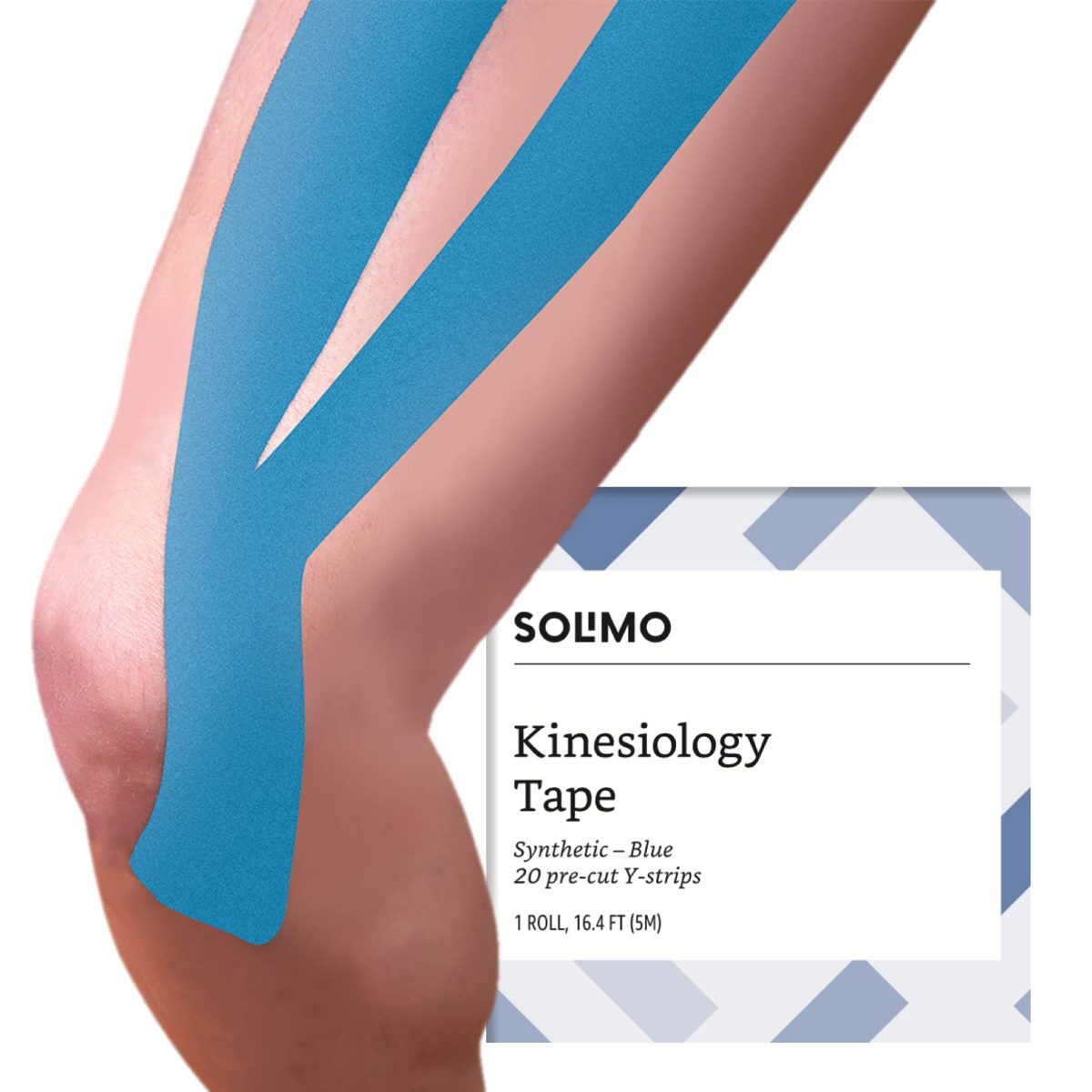 Amazon Brand - Solimo Kinesiology Tape Synthetic Y Strips, Blue, 1 Roll of 20, 2" x 10" Strips