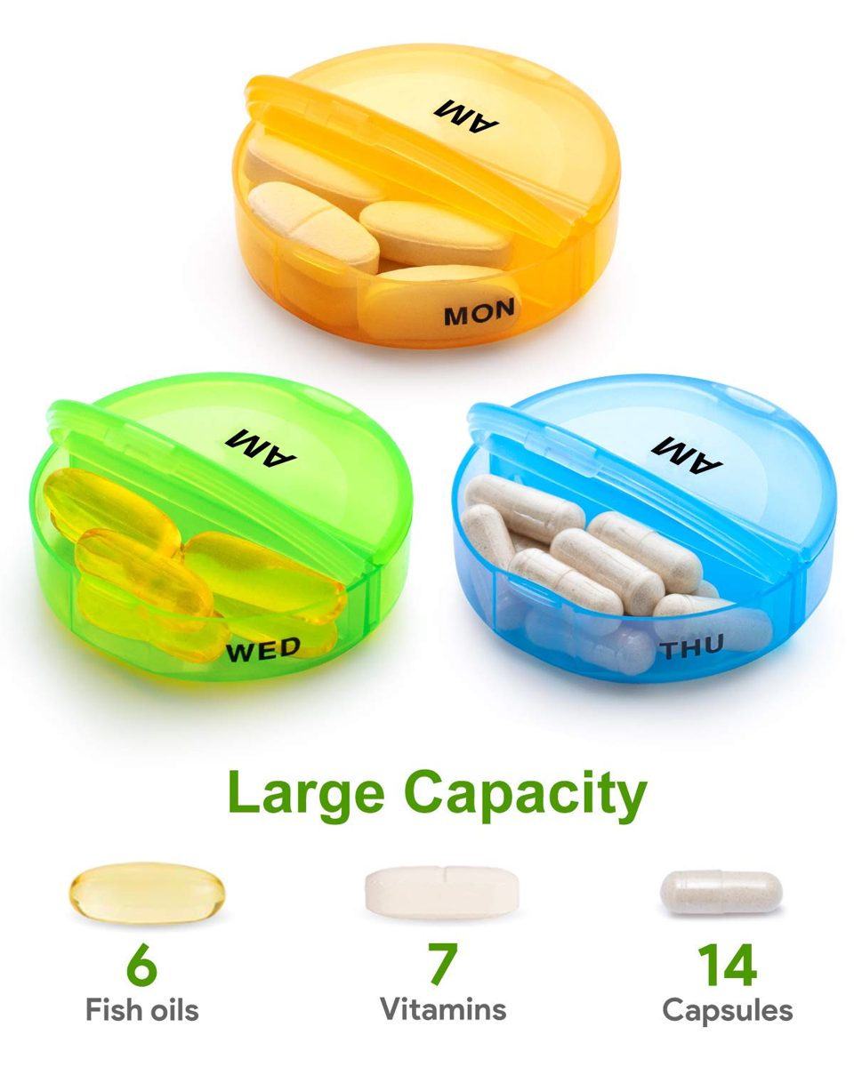 Eono 7 Day Pill Box Organiser AM PM - Weekly Pill Box Case with 14 Compartments with Moisture-Proof Design