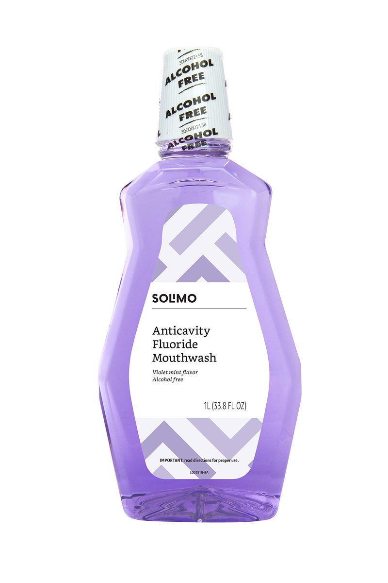 Amazon Brand - Solimo Anticavity Fluoride Mouthwash, Violet Mint, Alcohol Free, 1 Liters (Pack of 4)