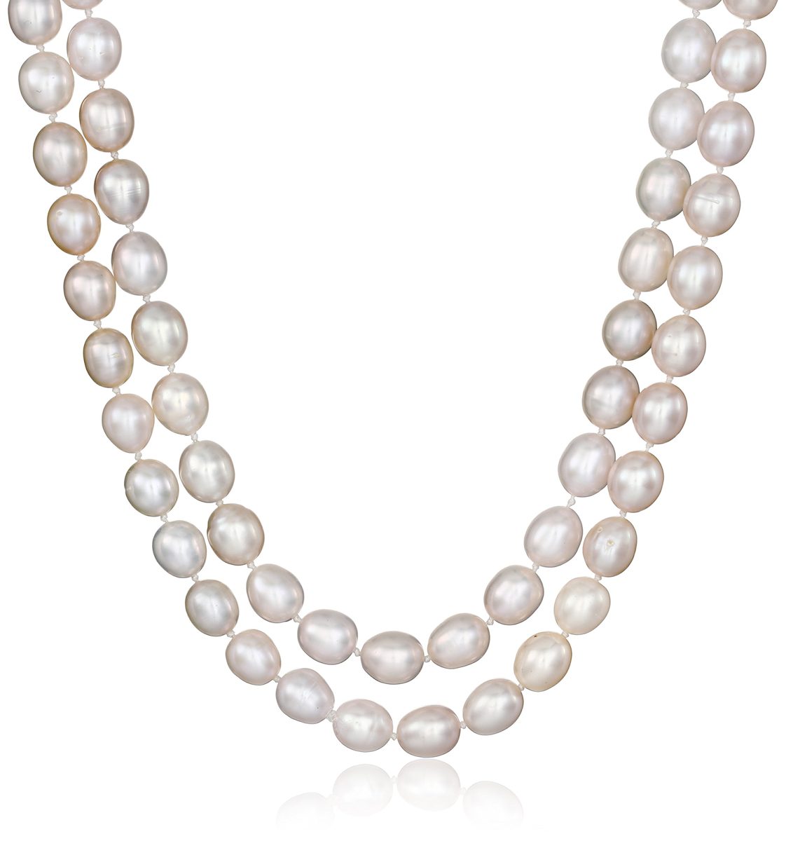 7-8mm Pink Rice Freshwater Cultured Pearl Endless Necklace 50"