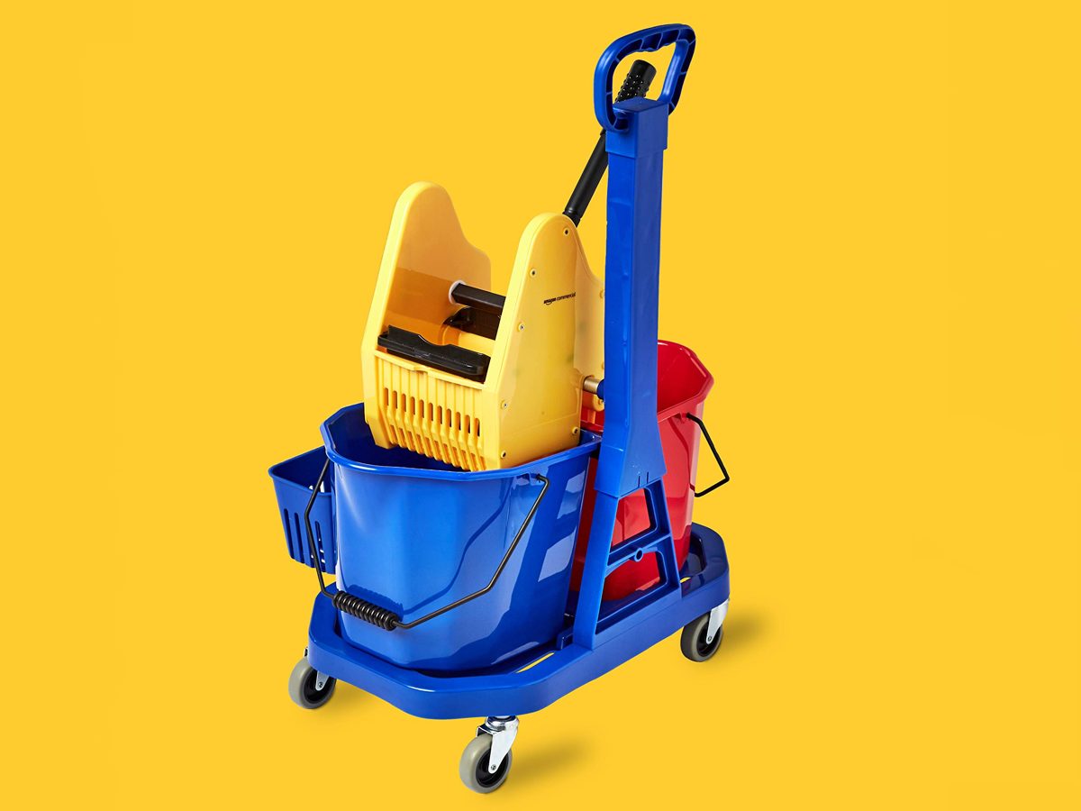 AmazonCommercial Twin-Bucket Wringer Trolley with Accessories basket 17L