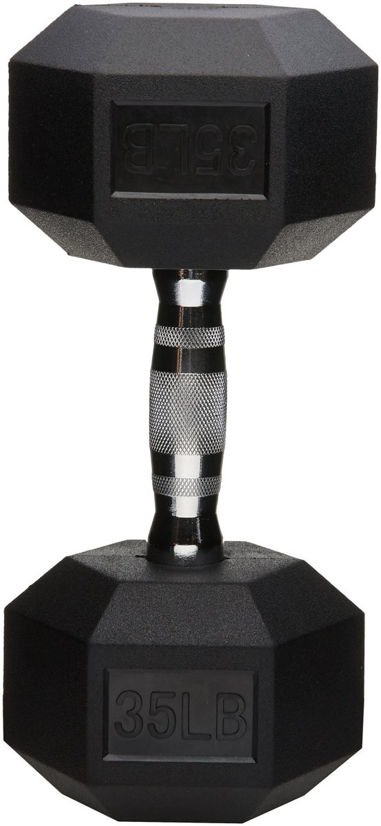 AmazonBasics Rubber Encased Hex Dumbbell Weight - 13.8 x 6.2 x 5 Inches, 35 Pounds, Pack of 1