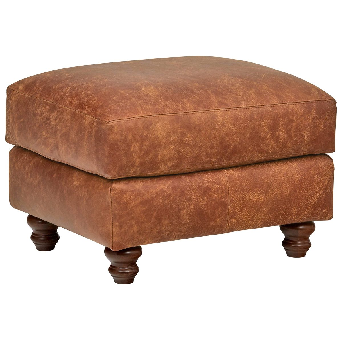 Stone & Beam Charles Classic Oversized Leather Ottoman, 31" W, Saddle Brown (Renewed)