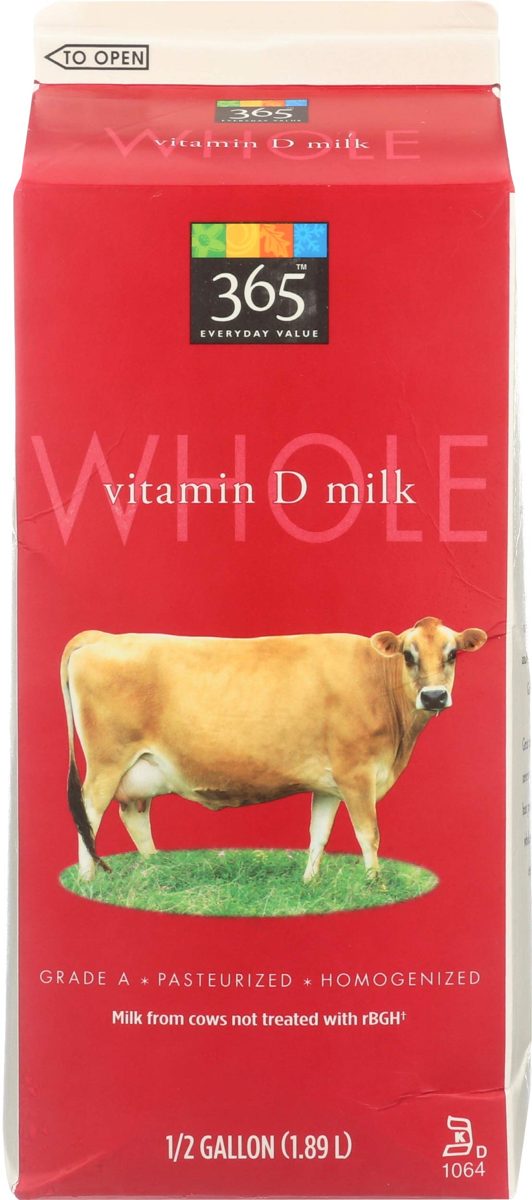 365 Everyday Value, Whole Vitamin D Milk, Half Gallon, 64 oz