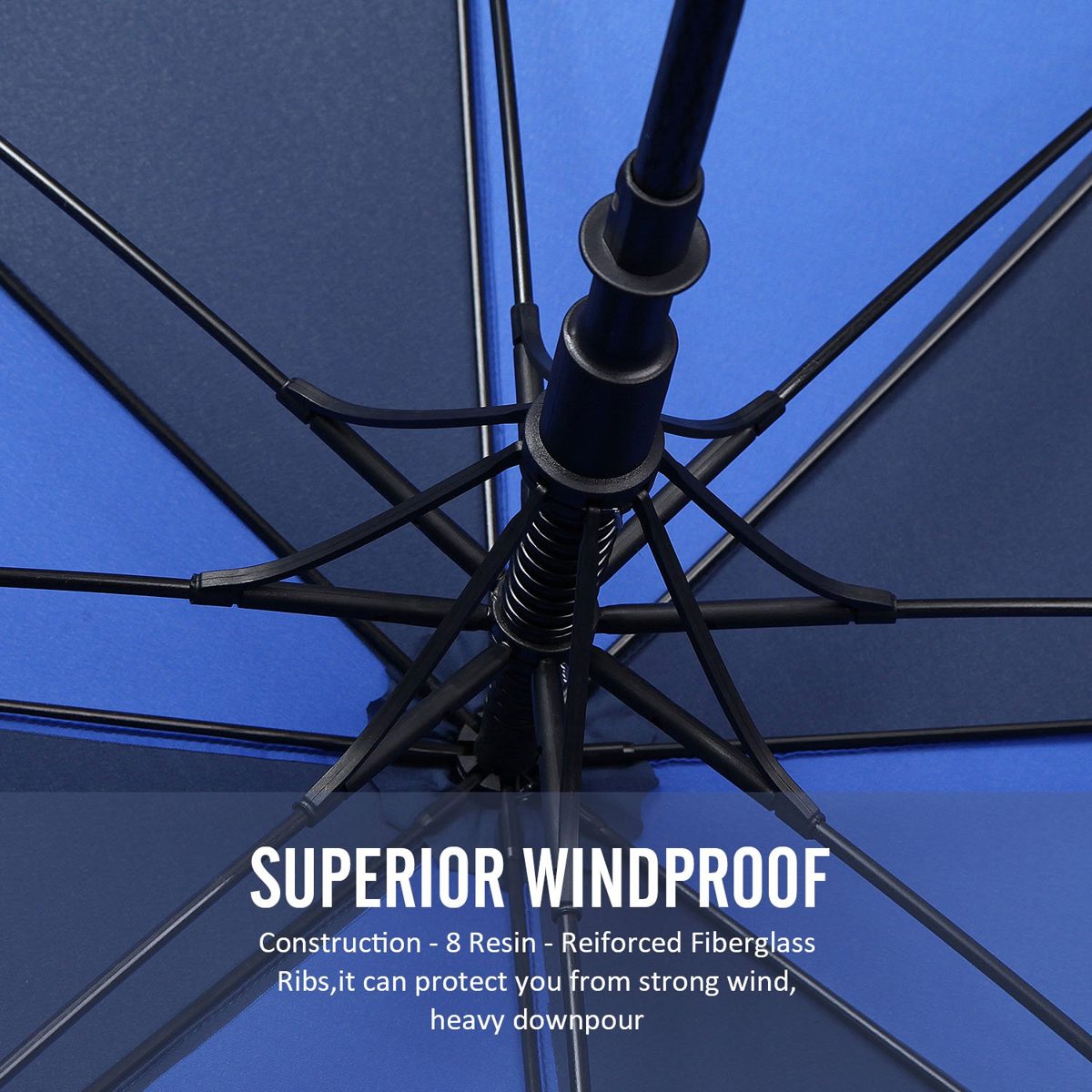 Eono by Amazon - Golf Umbrella 62 Inch Large Oversize Double Canopy Vented Windproof Waterproof Automatic Open Stick Umbrellas for Men and Women Navy/Royal Blue