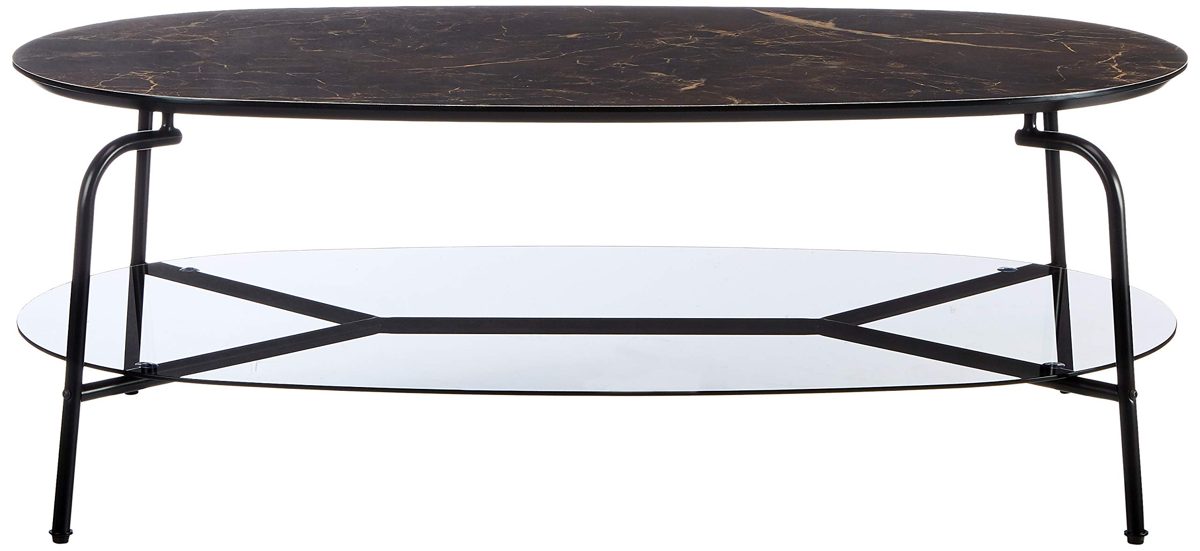 Amazon Brand - Rivet - Round Side Table with Shelf, 110 x 60 cm, Ceramic/Glass