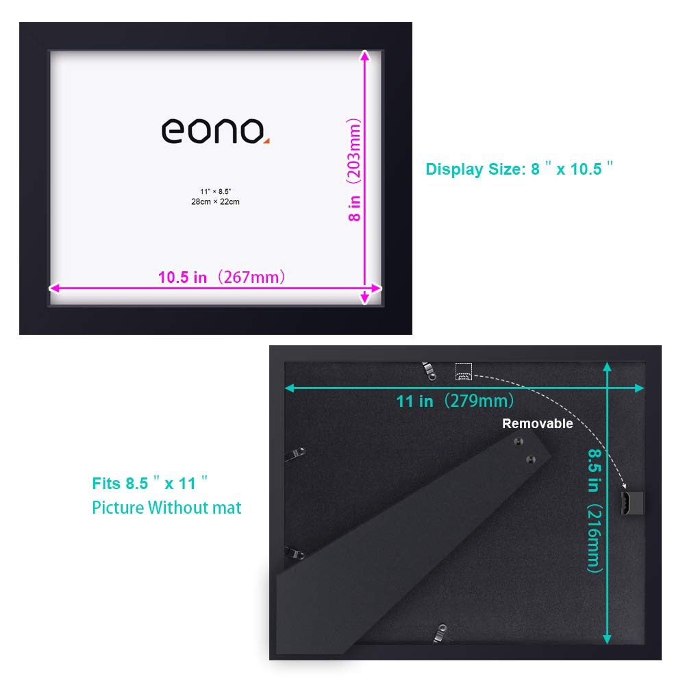 Eono by Amazon - Document Frame/Certificate Frames Made of Solid Wood High Definition Glass and Display Certificates 22x28 cm Standard Paper Frame with Stand Black