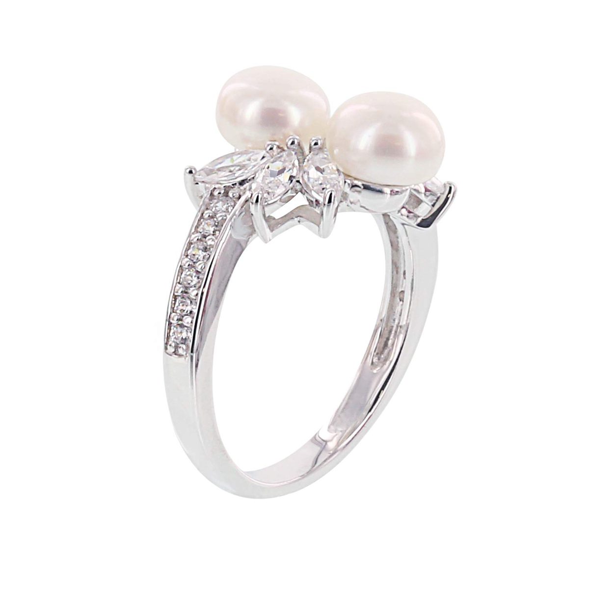 [Find] Amazon Collection roziumumekkisuta-ringusirukuria Clear Cultured Freshwater Pearl and kyu-bikkuzirukoniasuta-ringu, Size 11
