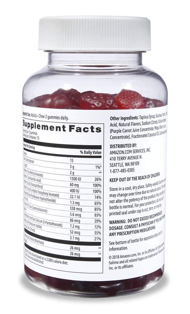 Amazon Brand - Solimo Adult Multivitamin, 300 Gummies, 75-Day Supply (Pack of 2) & Solimo Melatonin 5mg, 120 Gummies (2 Gummies per Serving)