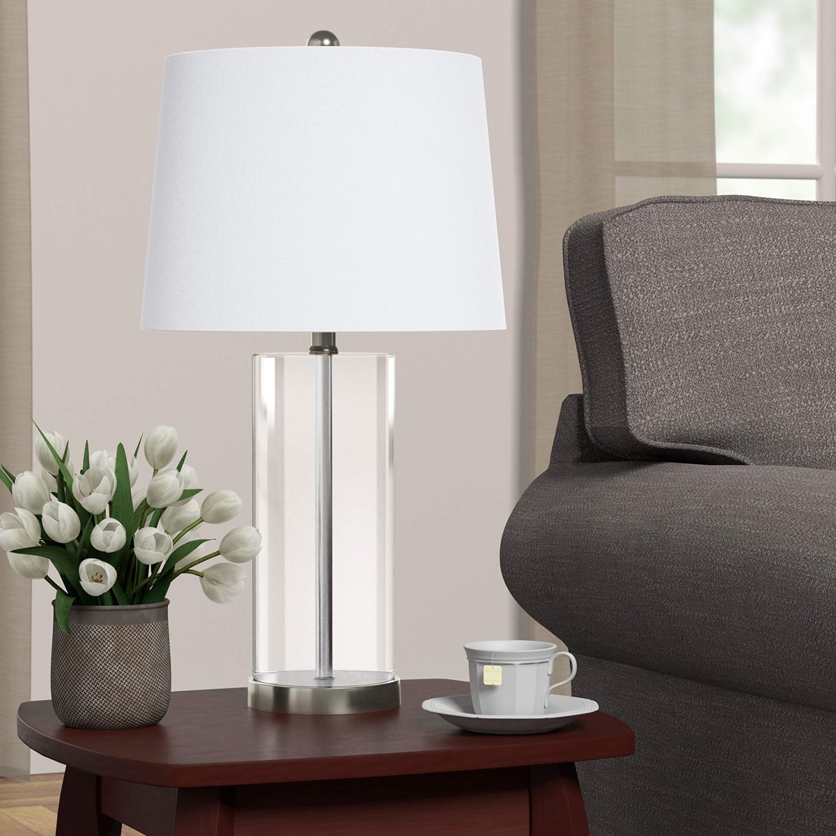 Amazon Brand – Ravenna Home Contemporary Cylindrical Glass Table Lamp, LED Bulb Included, 24.5"H, Clear
