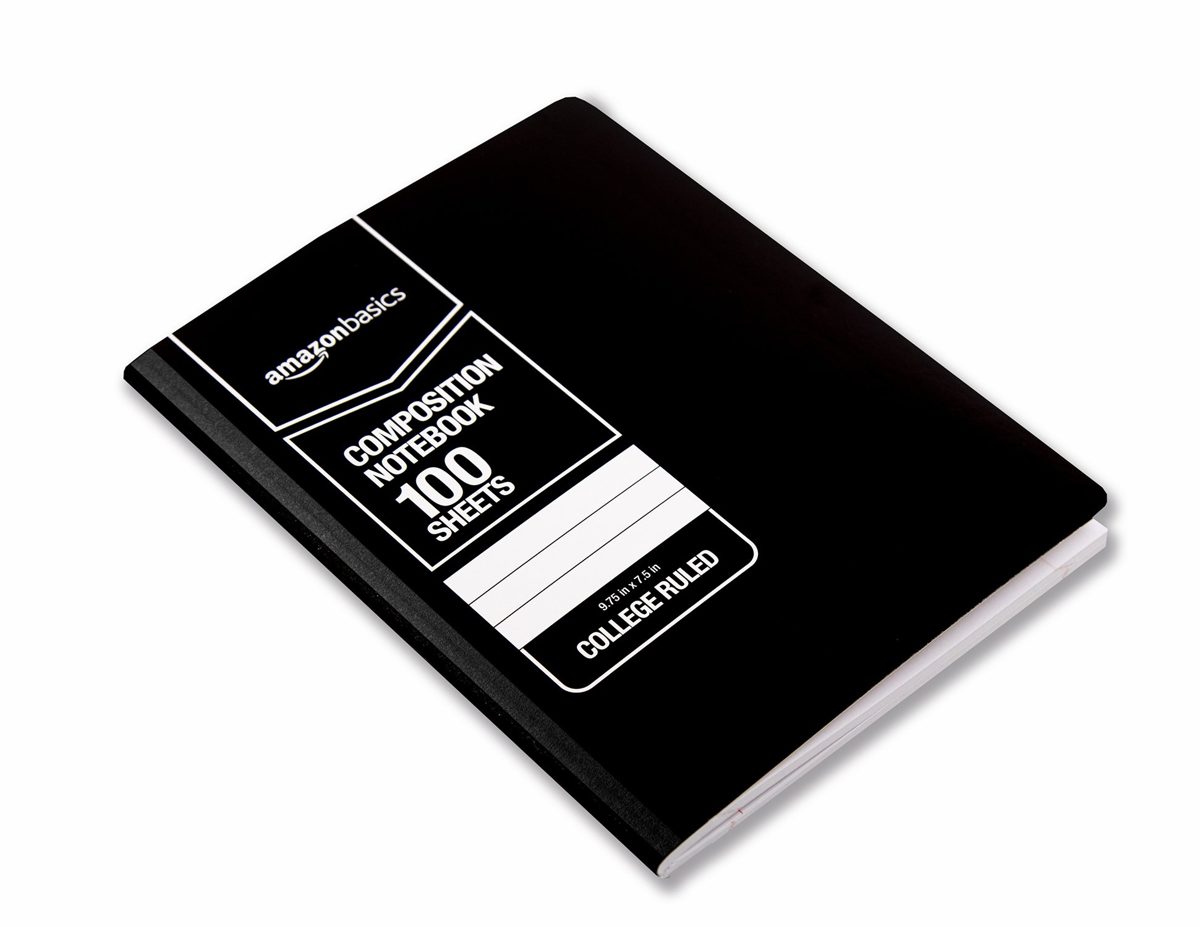 AmazonBasics College Ruled Composition Notebook, 100-Sheet, Solid Black, 12-Pack