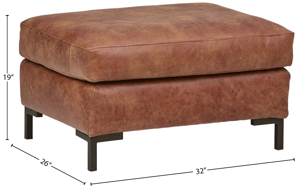Amazon Brand – Rivet Edgewest Modern Ottoman, Leather, 32"W, Saddle