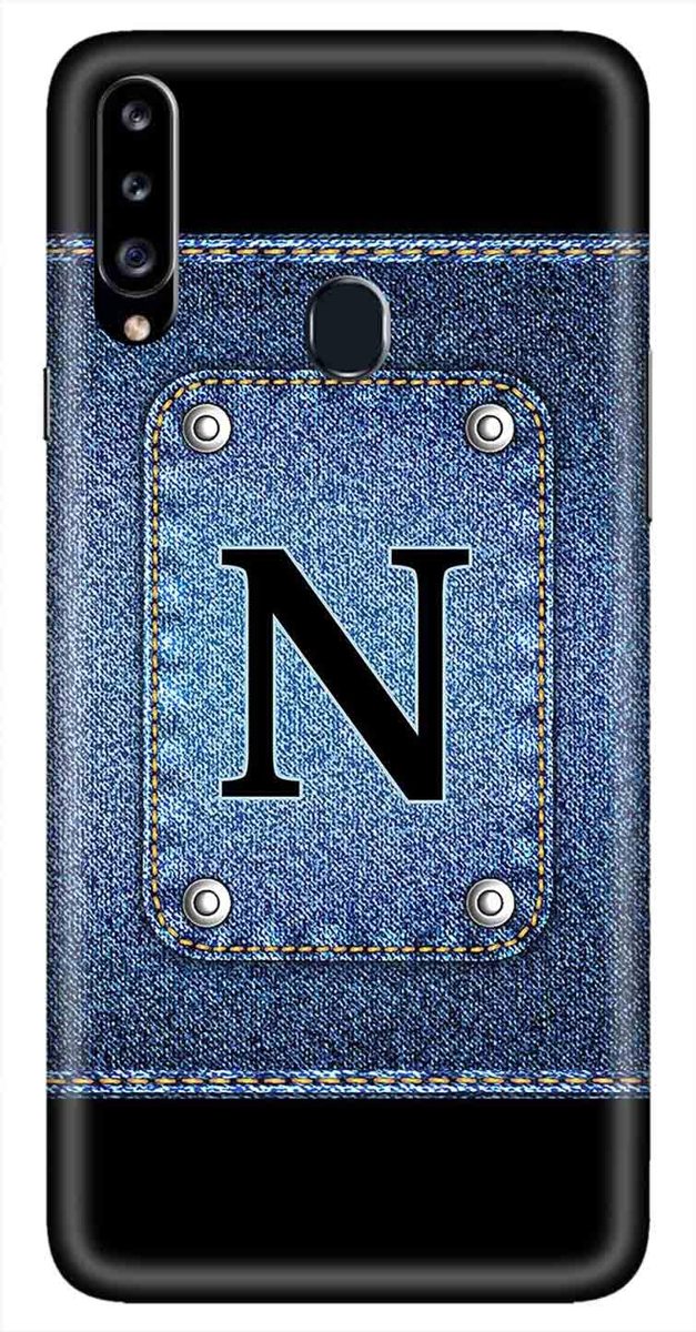 Amazon Brand - Solimo Designer Button Jeans Alphabet-N 3D Printed Hard Back Case Mobile Cover for Samsung Galaxy A20s