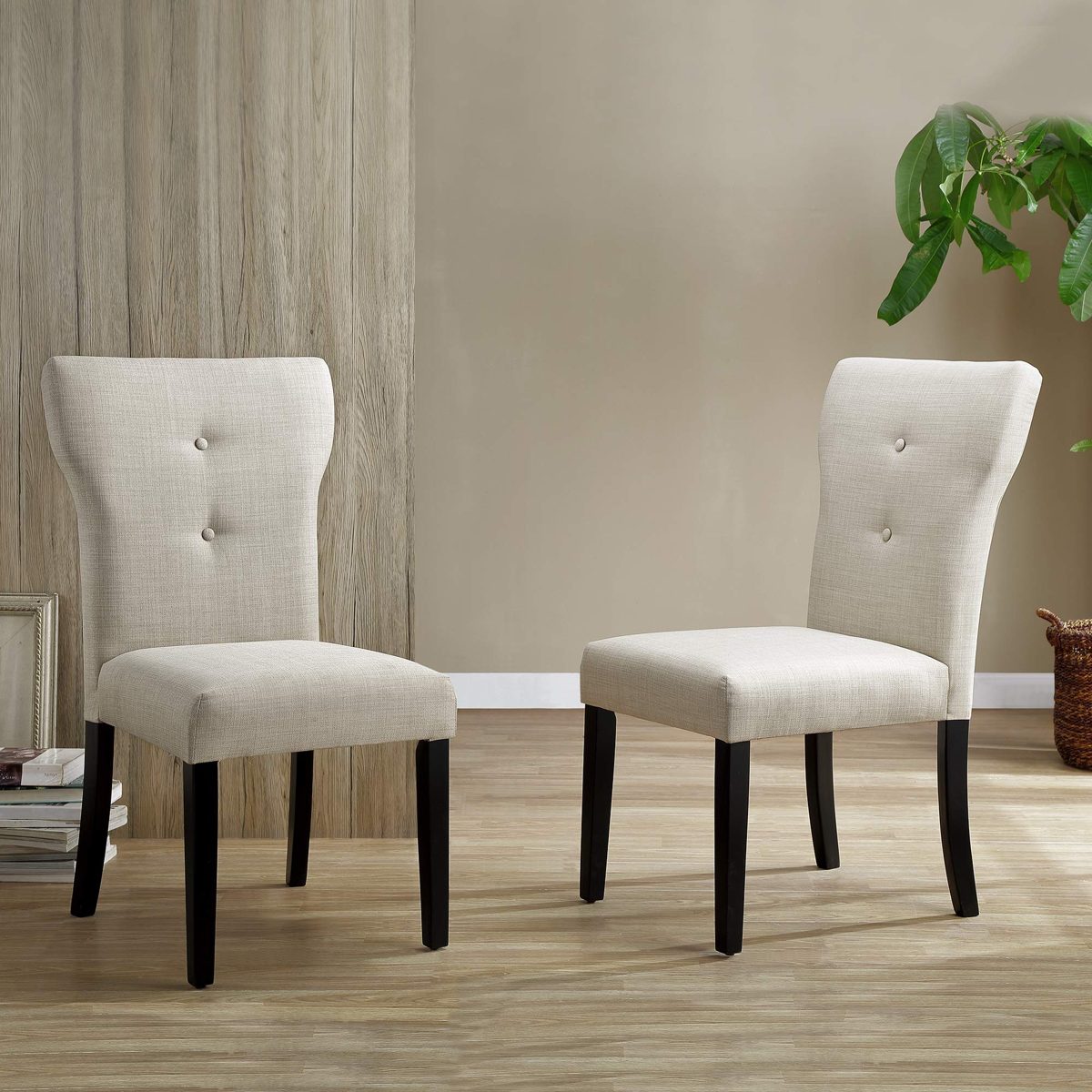 Amazon Brand – Ravenna Home Modern Dining Chair, 36.25 Inch Height, Beige, Set of 2