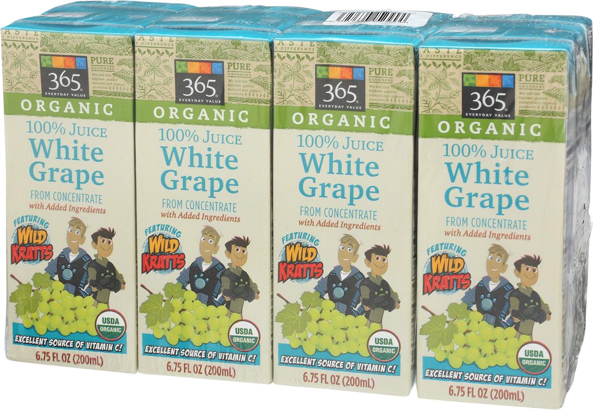 365 Everyday Value, Featuring Wild Kratts, Organic 100% Juice from Concentrate, White Grape (8 - 6.75 fl oz Boxes), 54 fl oz