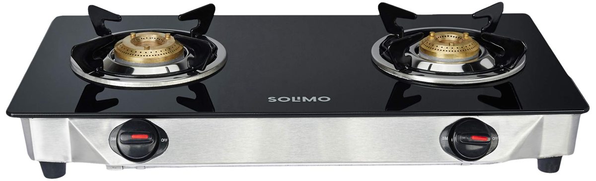 Amazon Brand - Solimo 2 Burner Gas Stove (Glass Top, ISI Certified)