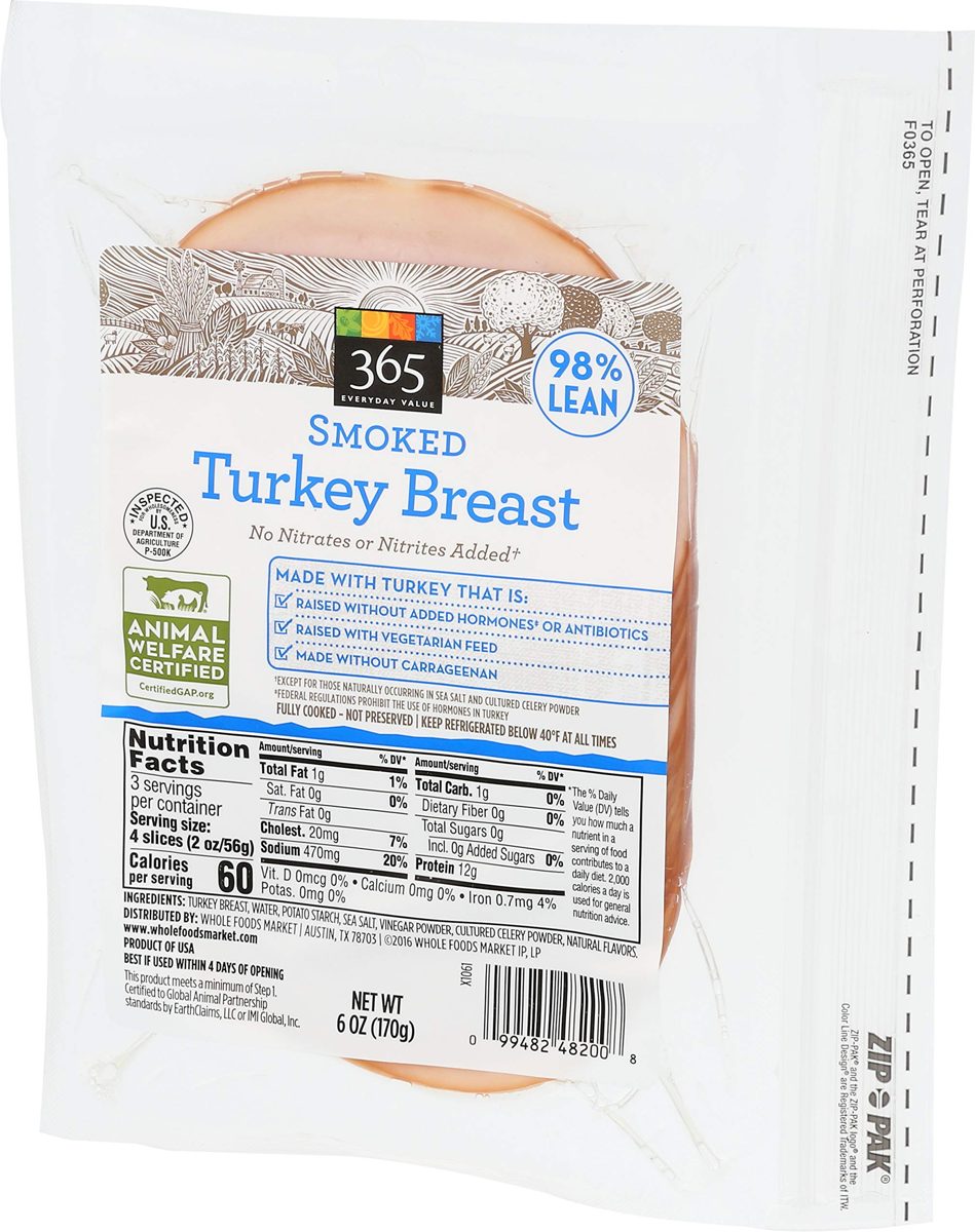 365 Everyday Value, Smoked Turkey Breast Deli Slices, 98% Lean, 6 oz