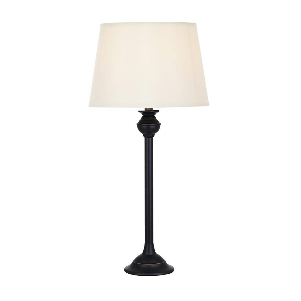 Ravenna Home Traditional Metal Table Desk Lamp With LED Light Bulb - 27.50 Inches, Dark Bronze with Off-White Shade