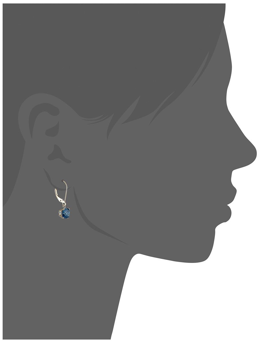 10k Yellow Gold Cushion-Cut Checkerboard London Blue Topaz Leverback Earrings (6mm)