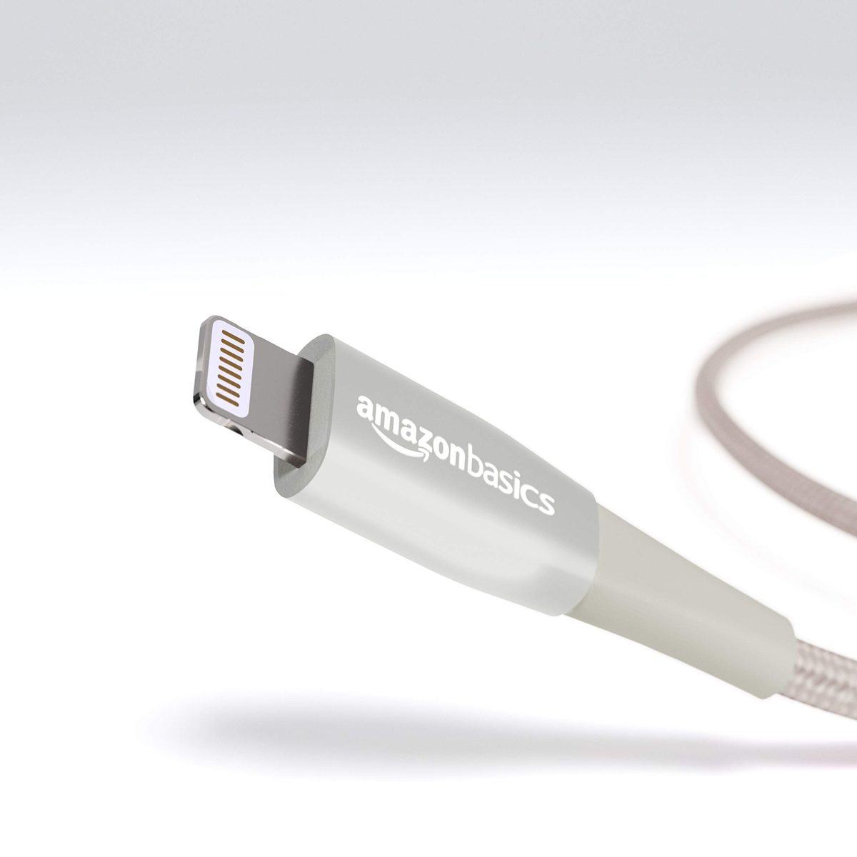 (Renewed) AmazonBasics Double Nylon Braided Apple Certified Lightning to USB Charge and Sync Cable, Premium Collection, 6 Feet (1.8 Meters) - Silver