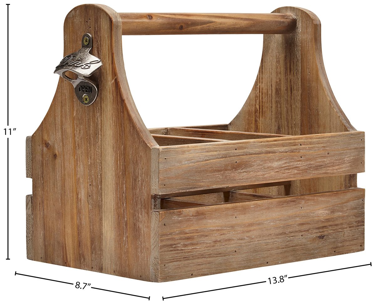 Stone & Beam Modern Rustic Farmhouse Wood Wine Bottle Rack Caddy - 8 x 13 x 11 Inch, Brown