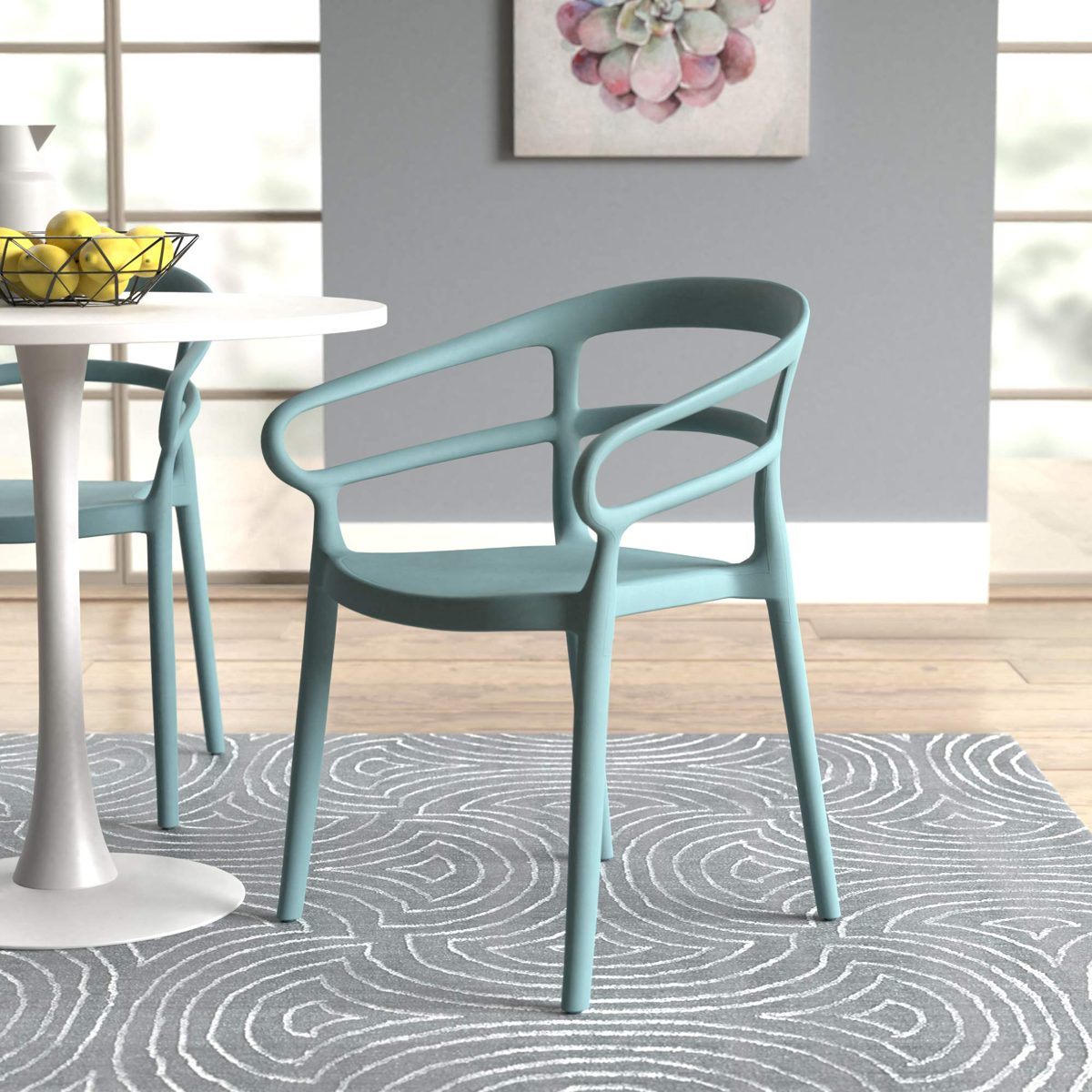 AmazonBasics Curved Back Dining Chair - Set of 2, Light Blue, Premium Plastic