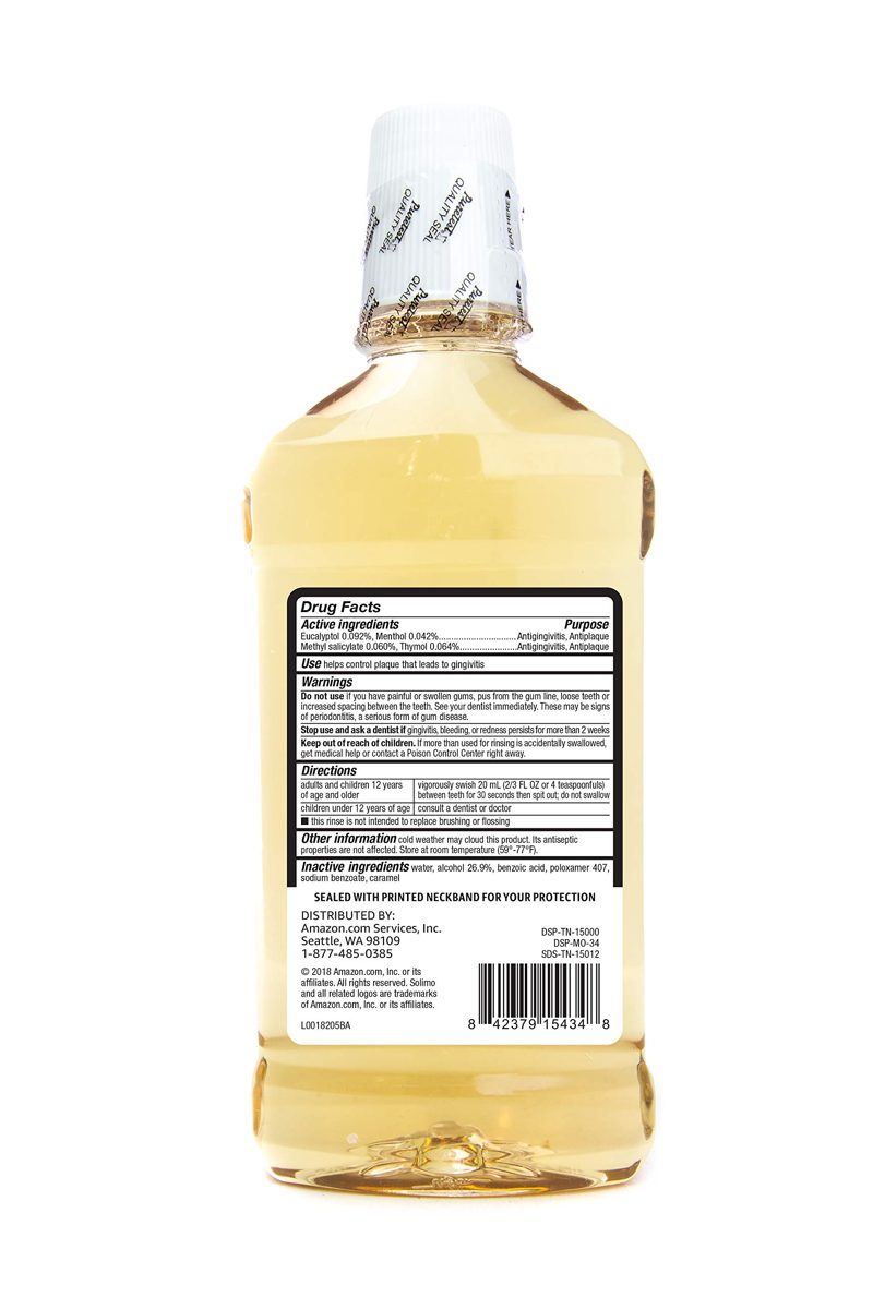 Amazon Brand - Solimo Antiseptic Mouthwash, Original Flavor, 500 mL ,16.9 Fl Oz (Pack of 4)