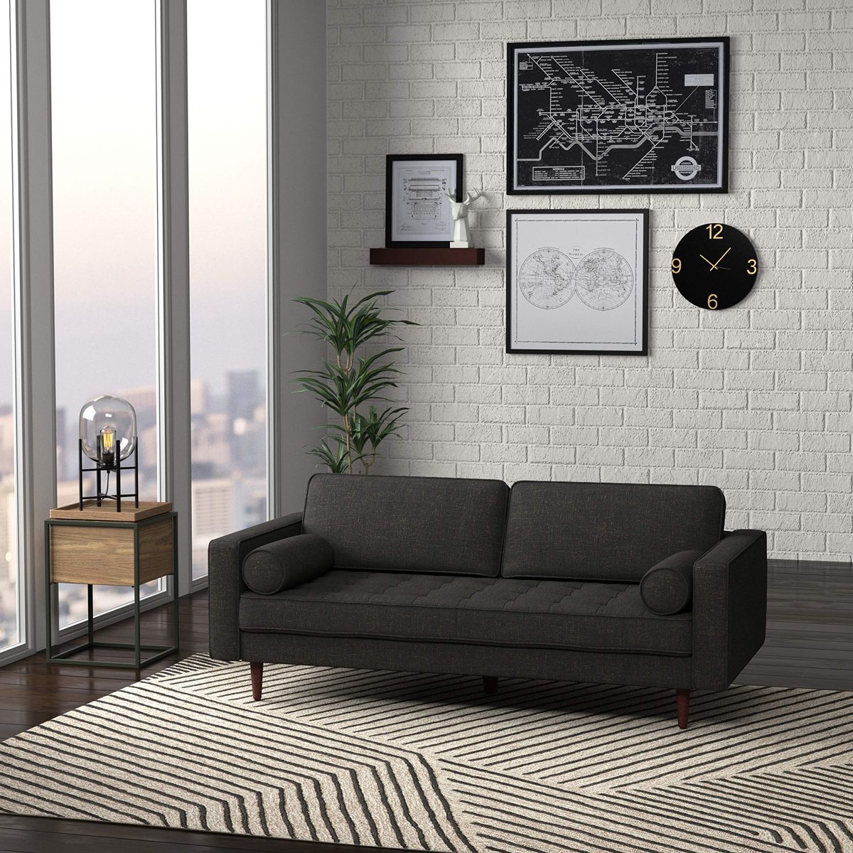 Amazon Brand – Rivet Aiden Mid-Century Sofa with Tapered Wood Legs, 74"W, Dark Grey